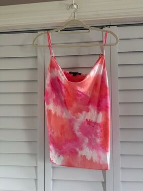 Boston Proper Pink Coral Tie-Dye Satin Cowl Camisole